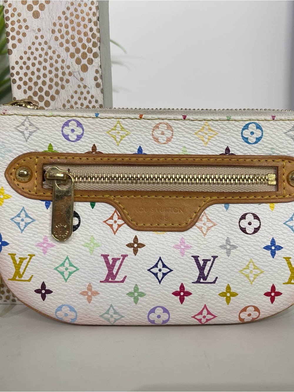 Louis Vuitton Takashi Murakami White Multicolor Monogram Key Cles MM